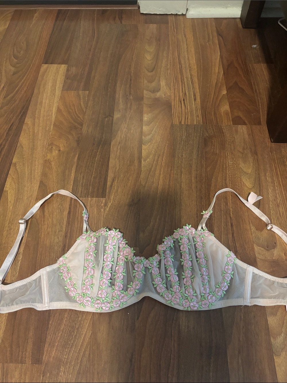Victoria's Secret Pink and Green Floral Embroidered Underwire Bra